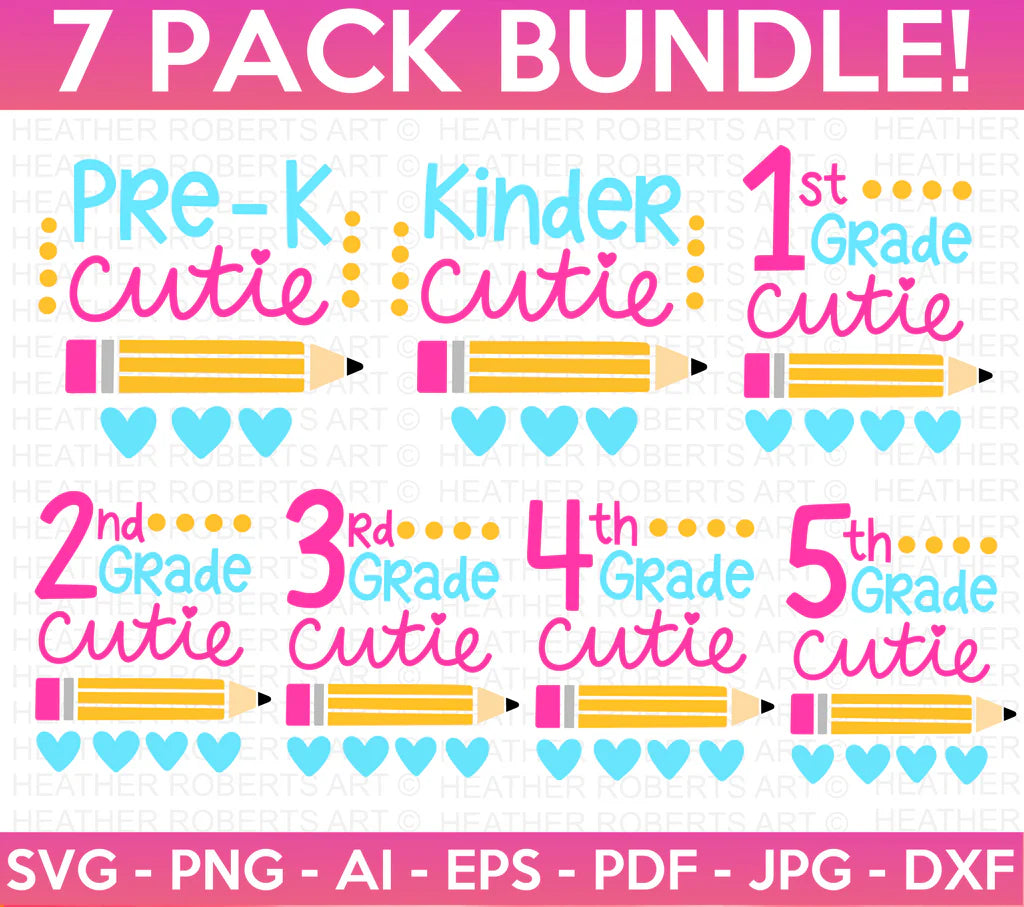Cutie Back to School SVG Bundle, Cliparts for Cricut / Silhouette