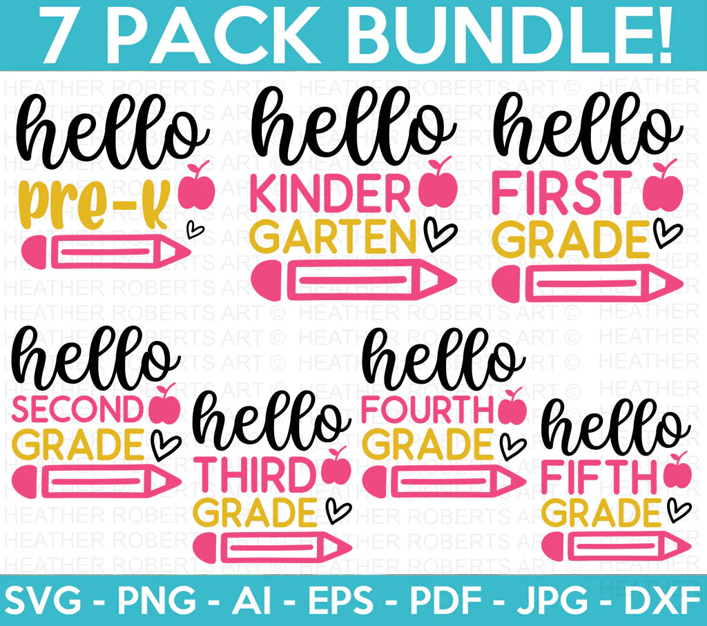 Hello Back to School SVG Bundle, Cliparts for Cricut / Silhouette