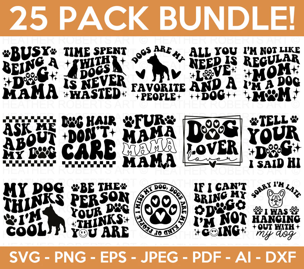 Retro Dog Quotes SVG Bundle, Cliparts for Cricut / Silhouette