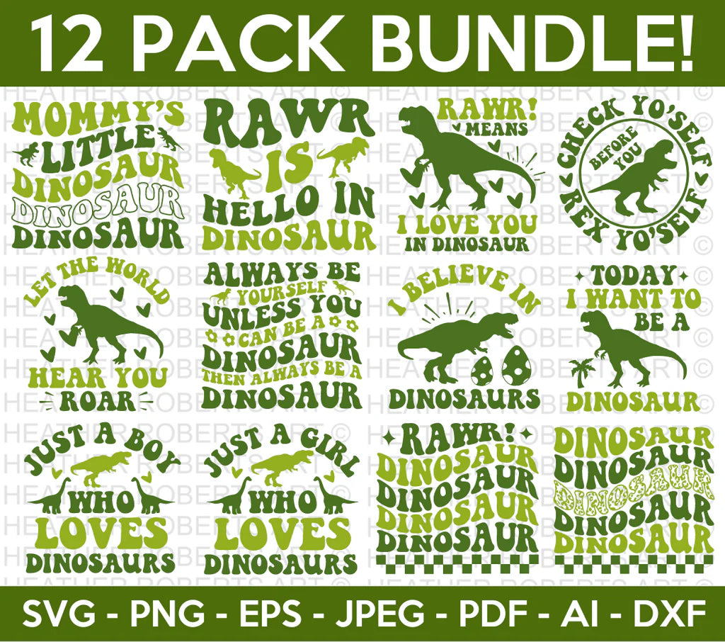 Retro Dinosaur SVG Bundle, Cliparts for Cricut / Silhouette