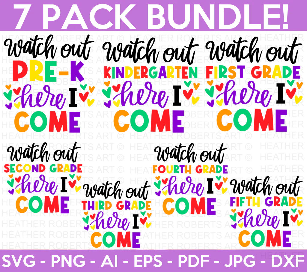 Back to School SVG Bundle, 7 Cliparts for Cricut / Silhouette