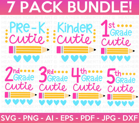 Cutie Back to School SVG Bundle, Cliparts for Cricut / Silhouette