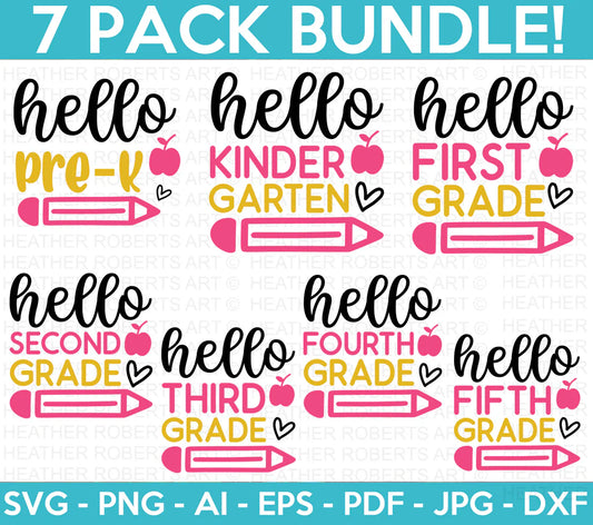 Hello Back to School SVG Bundle, Cliparts for Cricut / Silhouette