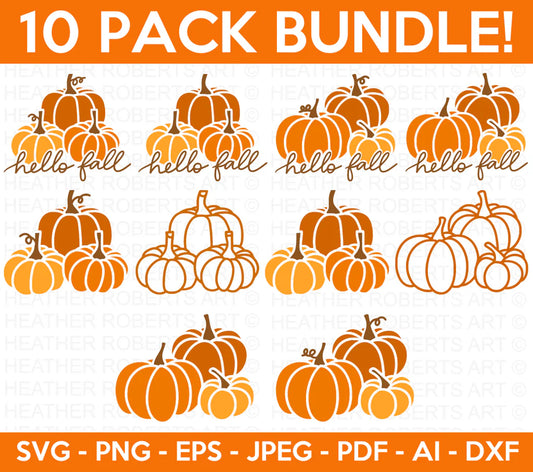 Hello Fall Pumpkins SVG Bundle, Cliparts for Cricut / Silhouette