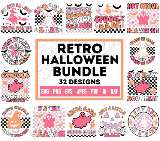 Retro Halloween SVG Bundle, 32 Clipart for Cricut / Silhouette