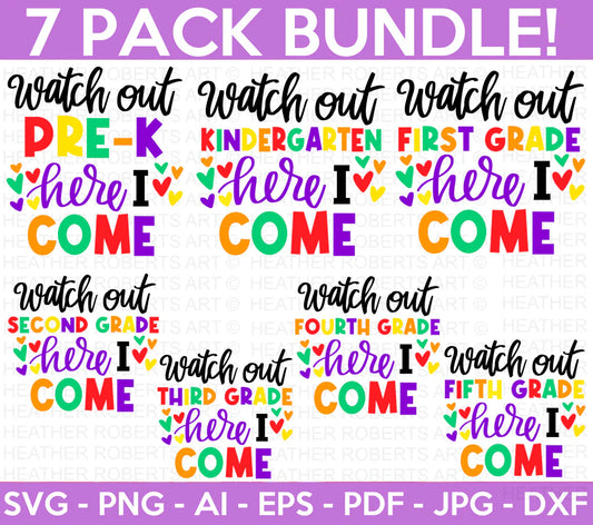 Back to School SVG Bundle, 7 Cliparts for Cricut / Silhouette
