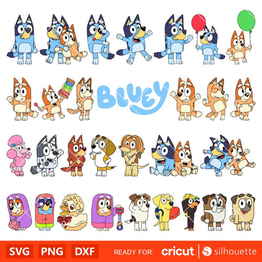 Bluey Clipart Bundle, Bluey Svg For Cricut / Silhouette
